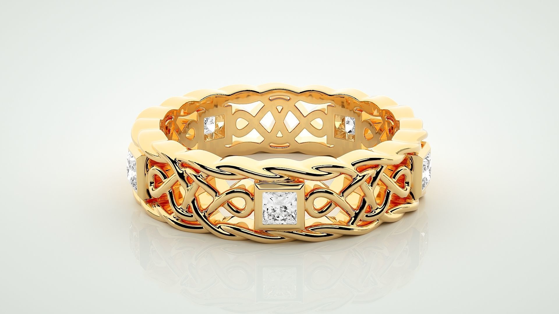 Princess Eternity Band Diamond Ring 3dm stl render detail 3D print model_7
