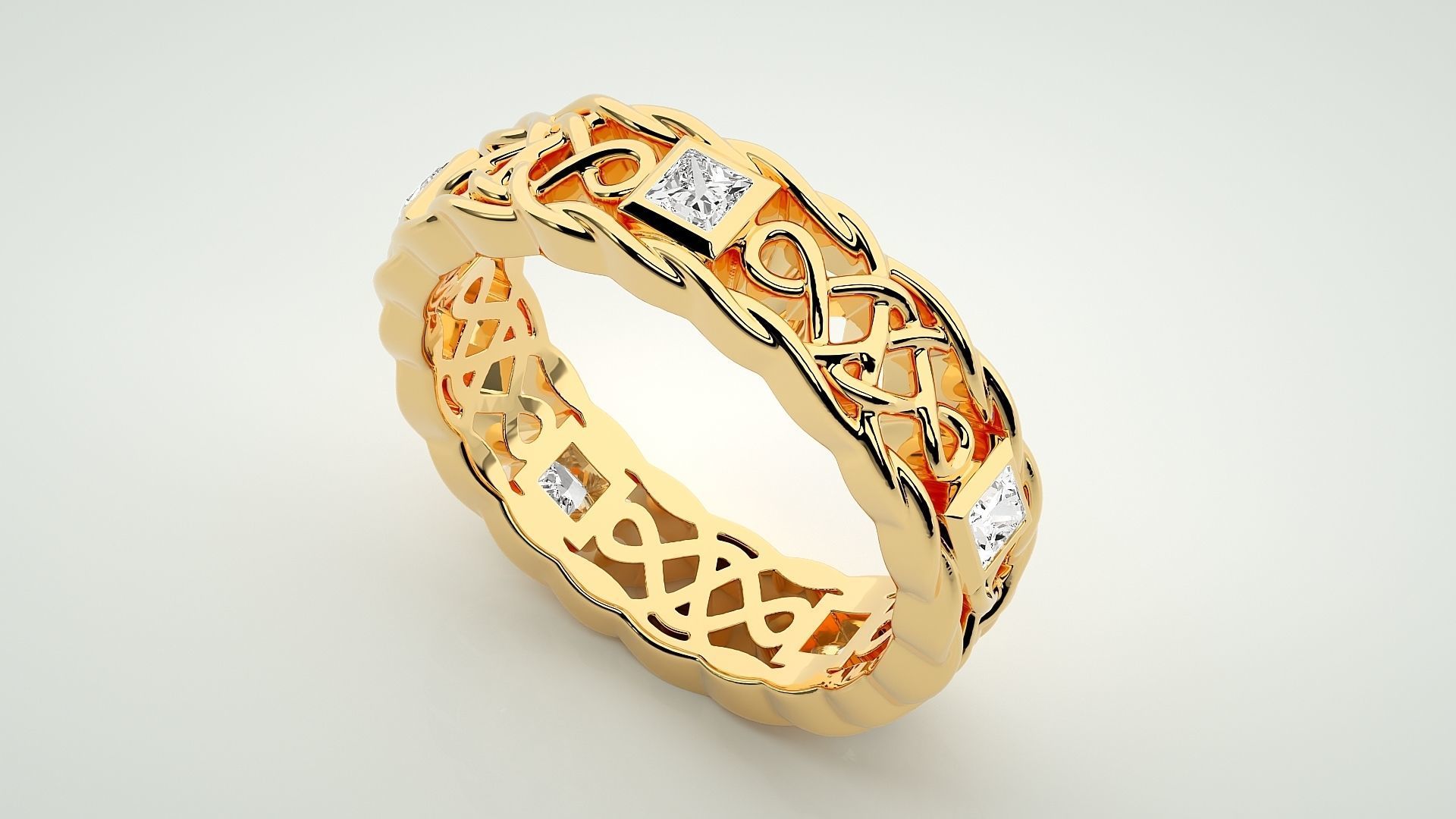 Princess Eternity Band Diamond Ring 3dm stl render detail 3D print model_9