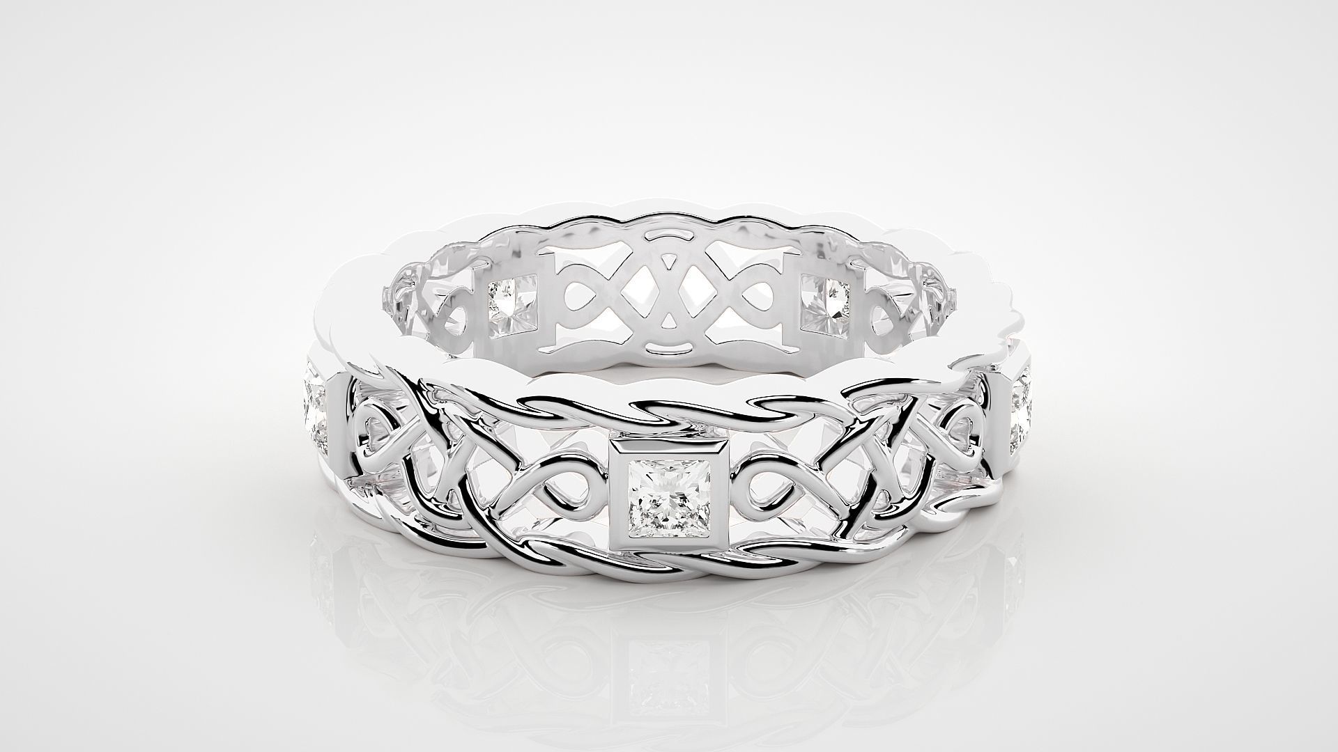 Princess Eternity Band Diamond Ring 3dm stl render detail 3D print model_4