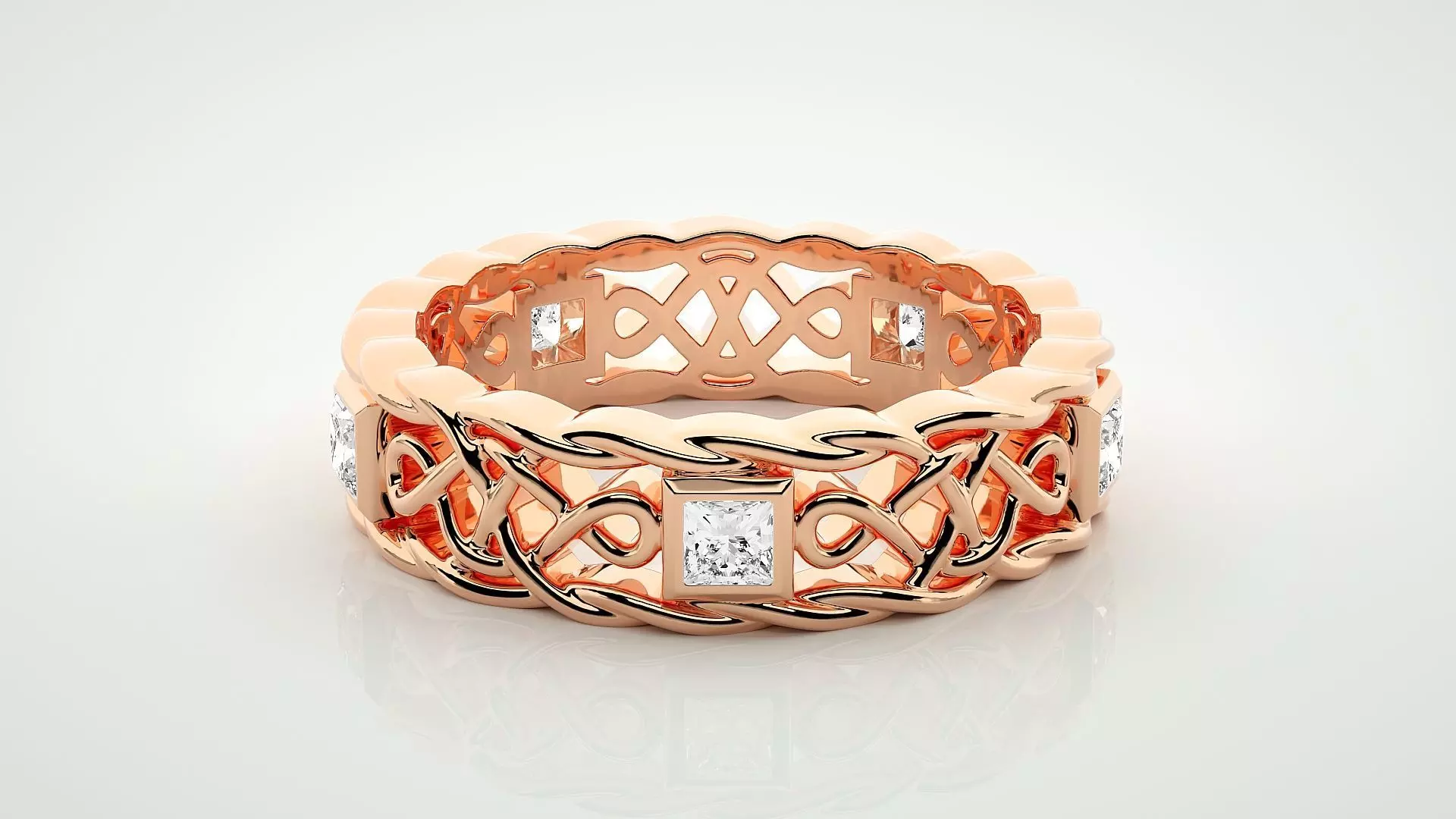 Princess Eternity Band Diamond Ring 3dm stl render detail 3D print model_0