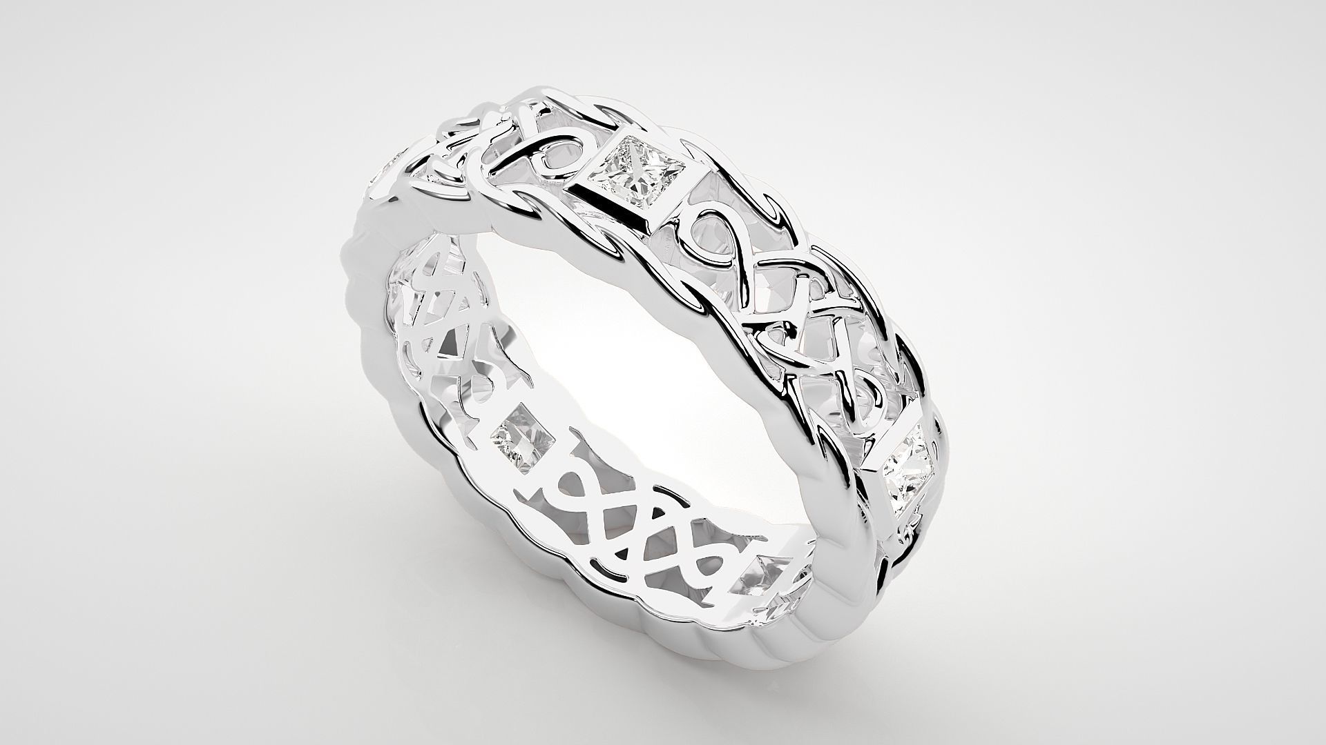 Princess Eternity Band Diamond Ring 3dm stl render detail 3D print model_6