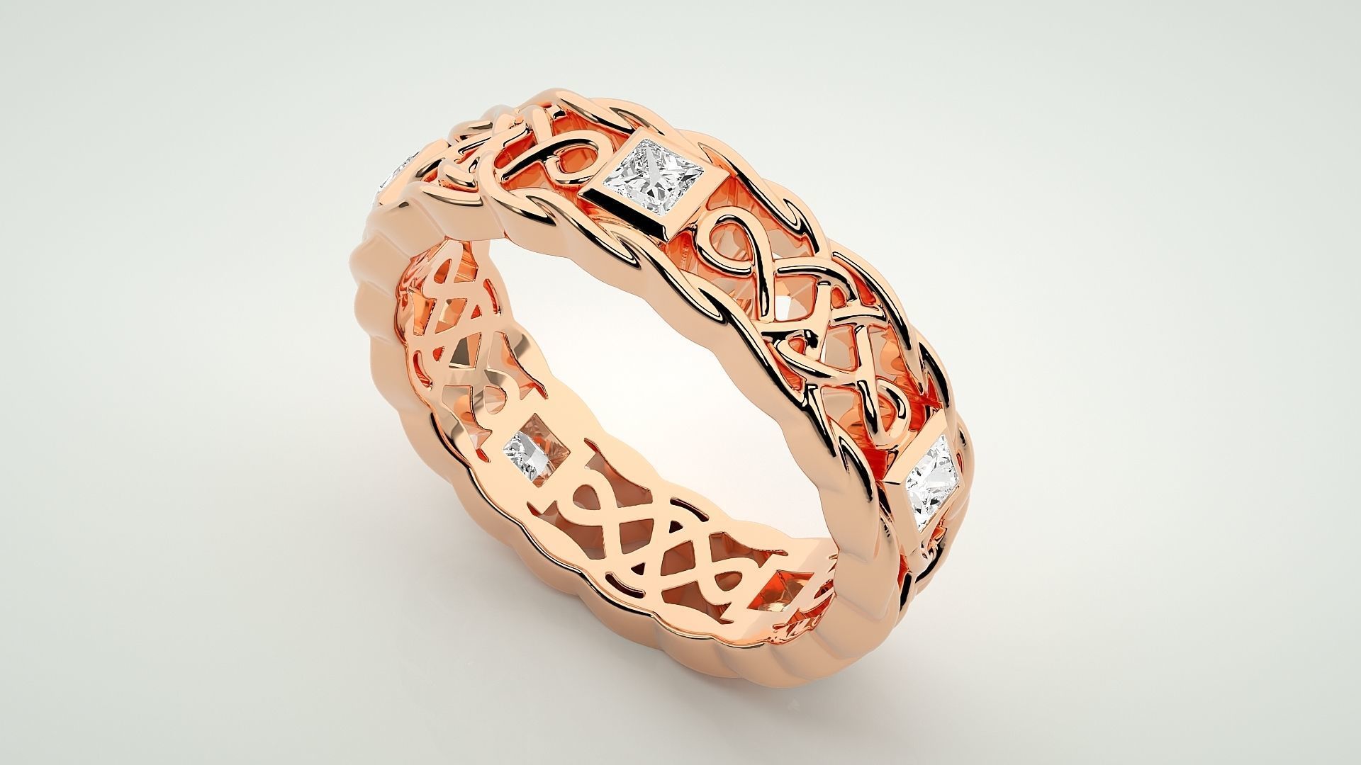 Princess Eternity Band Diamond Ring 3dm stl render detail 3D print model_2