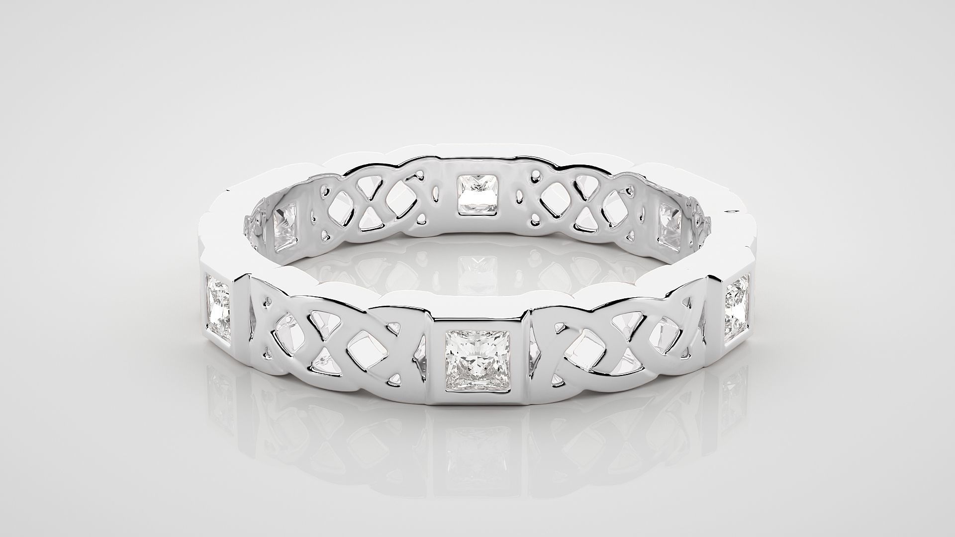 Princess Diamond Eternity Band Ring 3dm stl render detail 3D print model_4