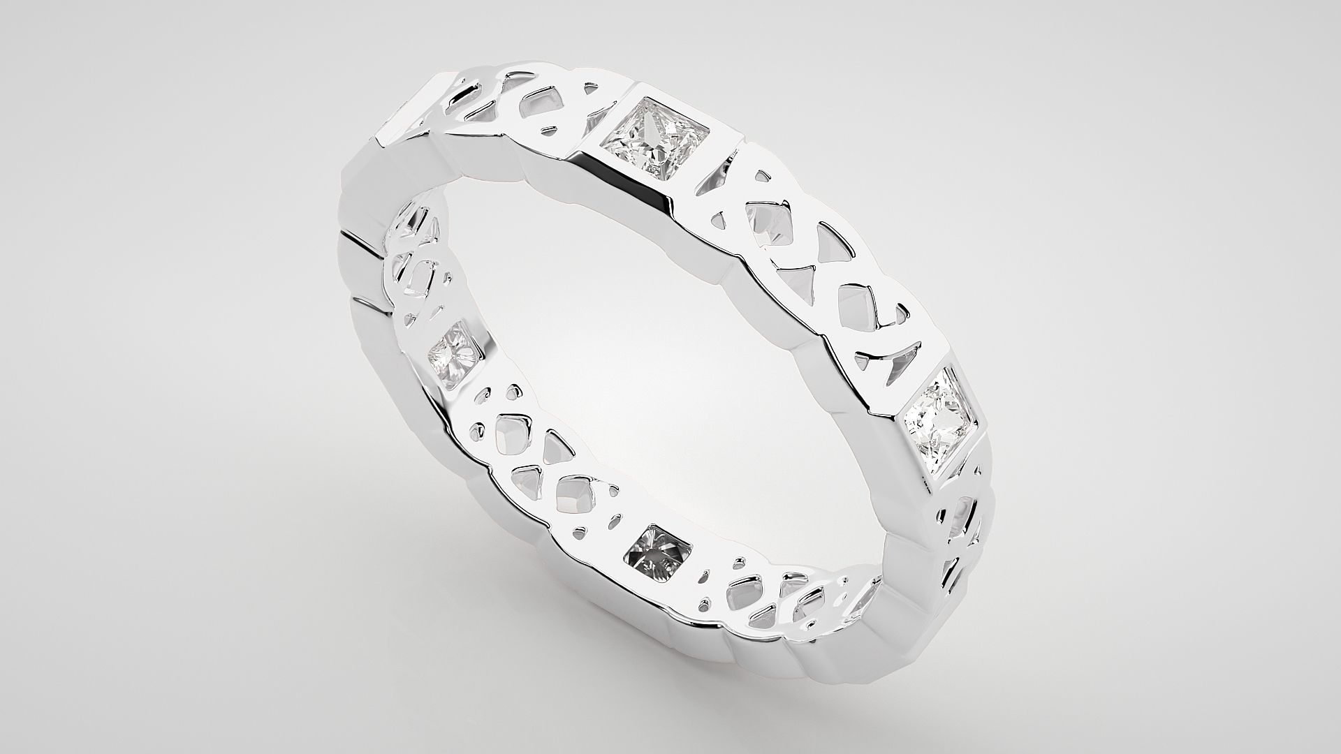 Princess Diamond Eternity Band Ring 3dm stl render detail 3D print model_6