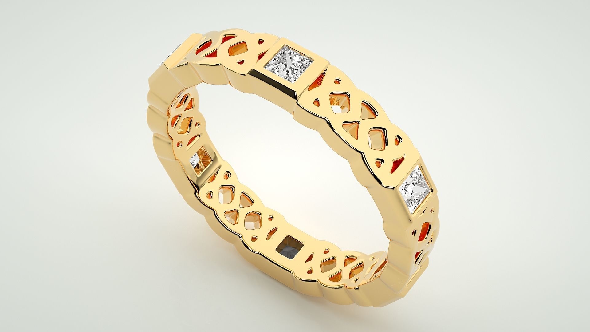 Princess Eternity Band Diamond Ring 3dm stl render detail 3D print model_9