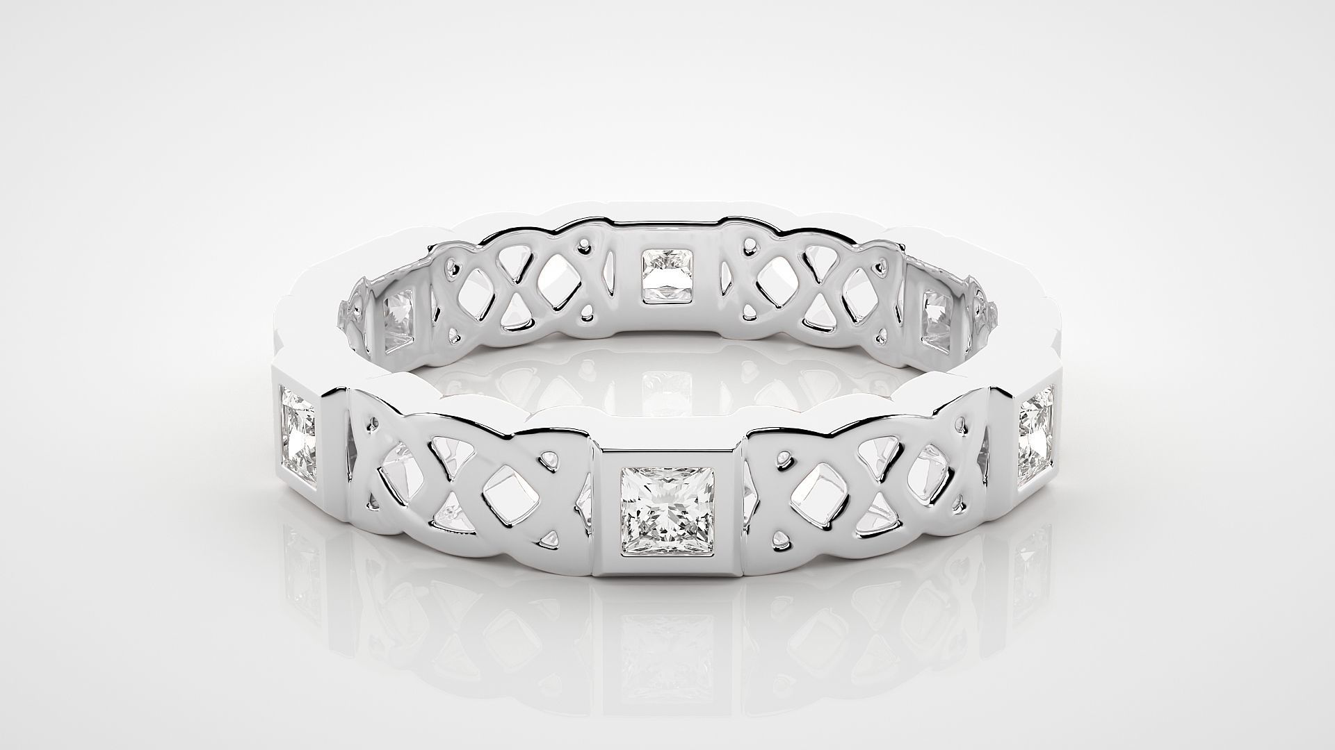 Princess Eternity Band Diamond Ring 3dm stl render detail 3D print model_4