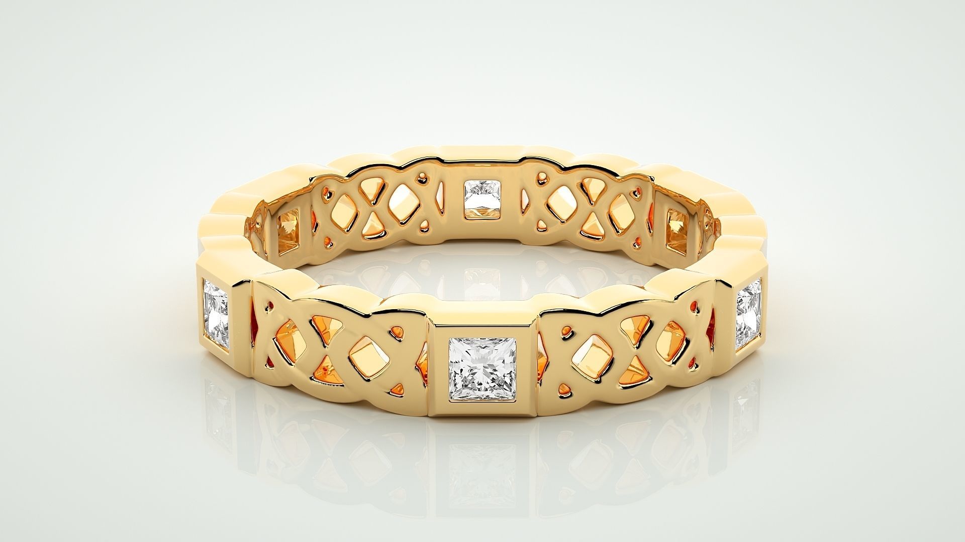 Princess Eternity Band Diamond Ring 3dm stl render detail 3D print model_7