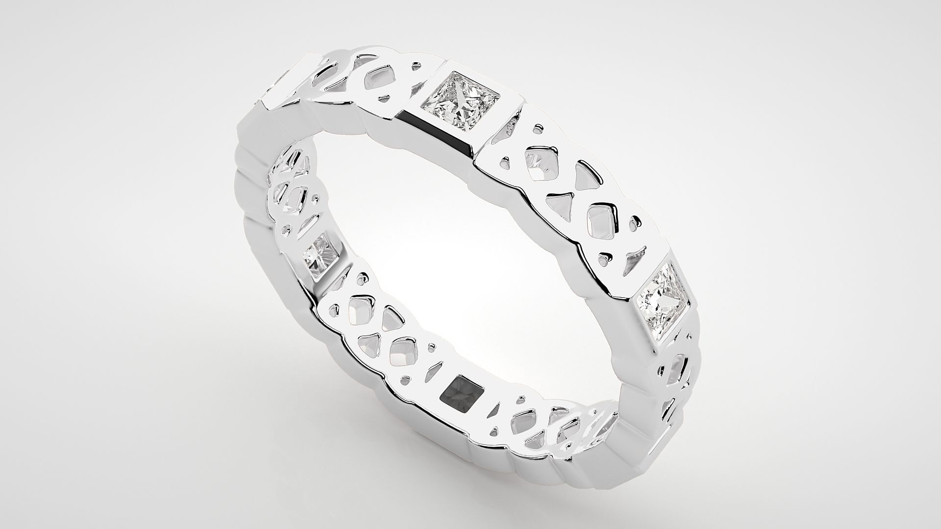 Princess Eternity Band Diamond Ring 3dm stl render detail 3D print model_6