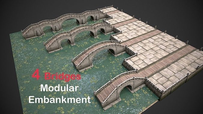 Bridges and Modular Embankment Pack Low-poly 3D model
