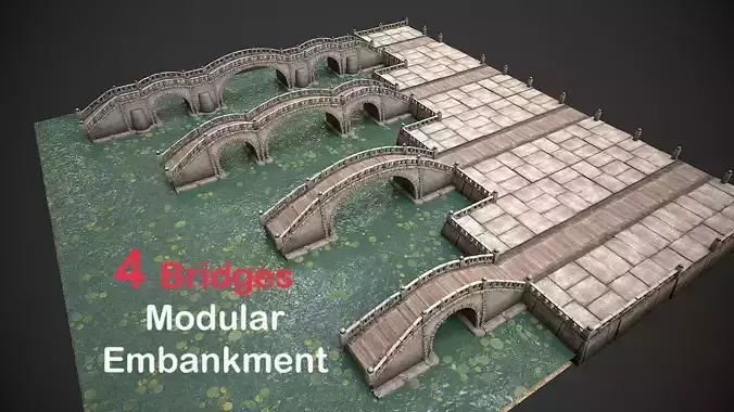 Bridges and Modular Embankment Pack Low-poly 3D model