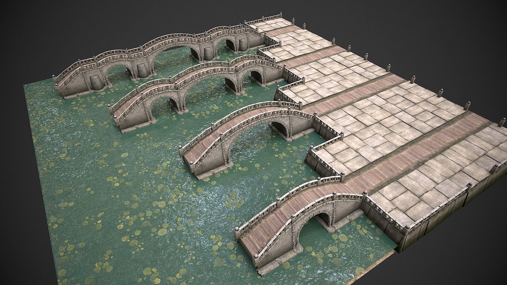 Bridges and Modular Embankment Pack Low-poly 3D model_3