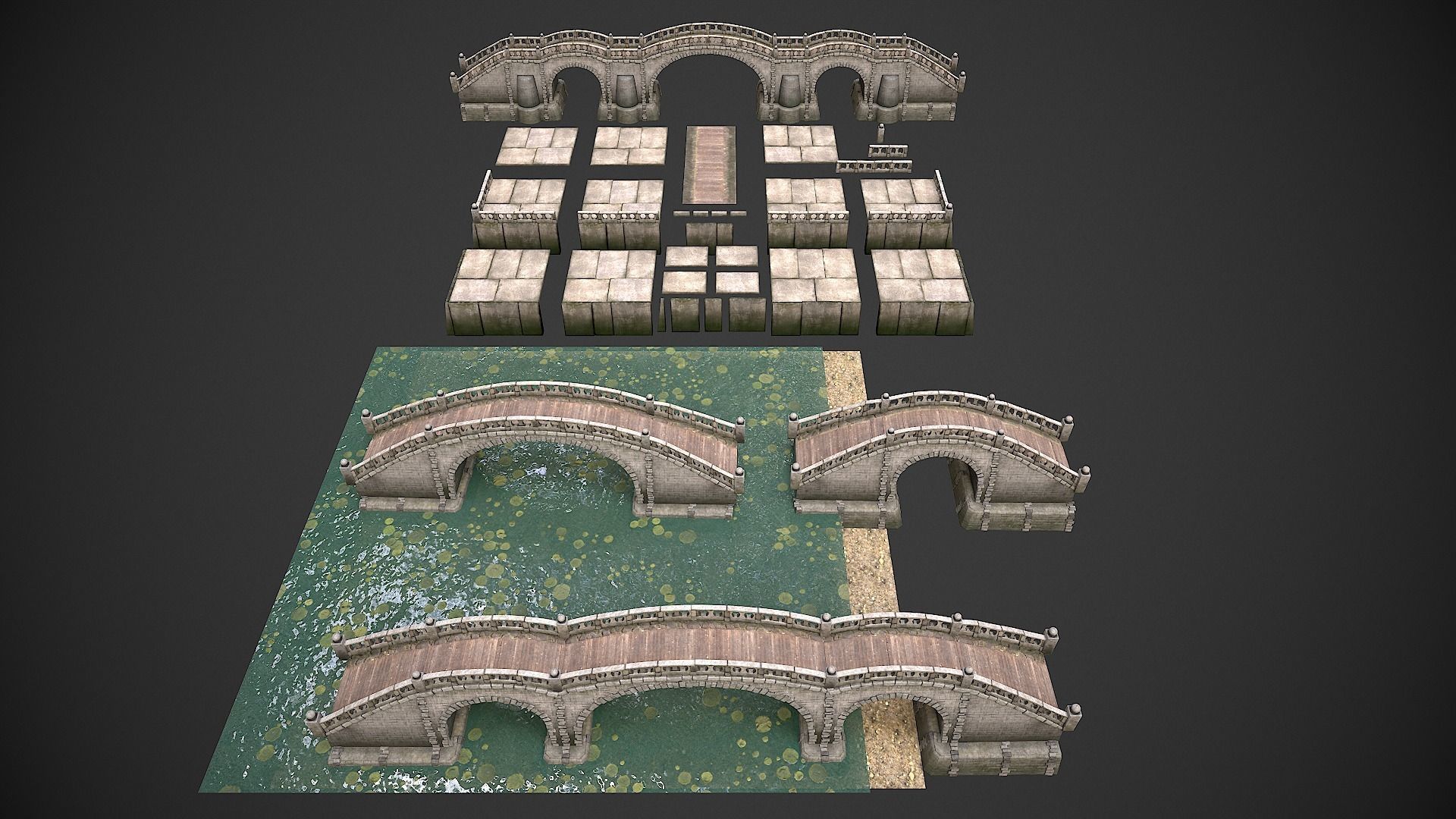 Bridges and Modular Embankment Pack Low-poly 3D model_1
