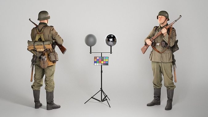 Fully equipped German soldier with gun 344 Low-poly 3D model