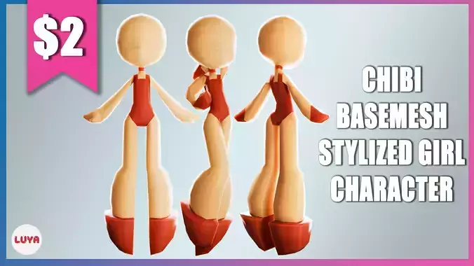 Chibi Stylized Girl Low Poly Base Mesh Low-poly 3D model
