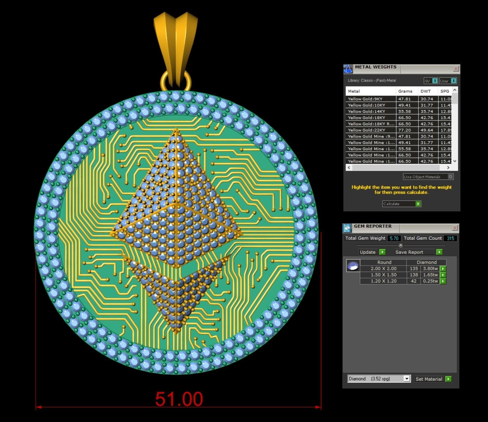 Diamond Ethereum Coin  Pendant  3D print model_7