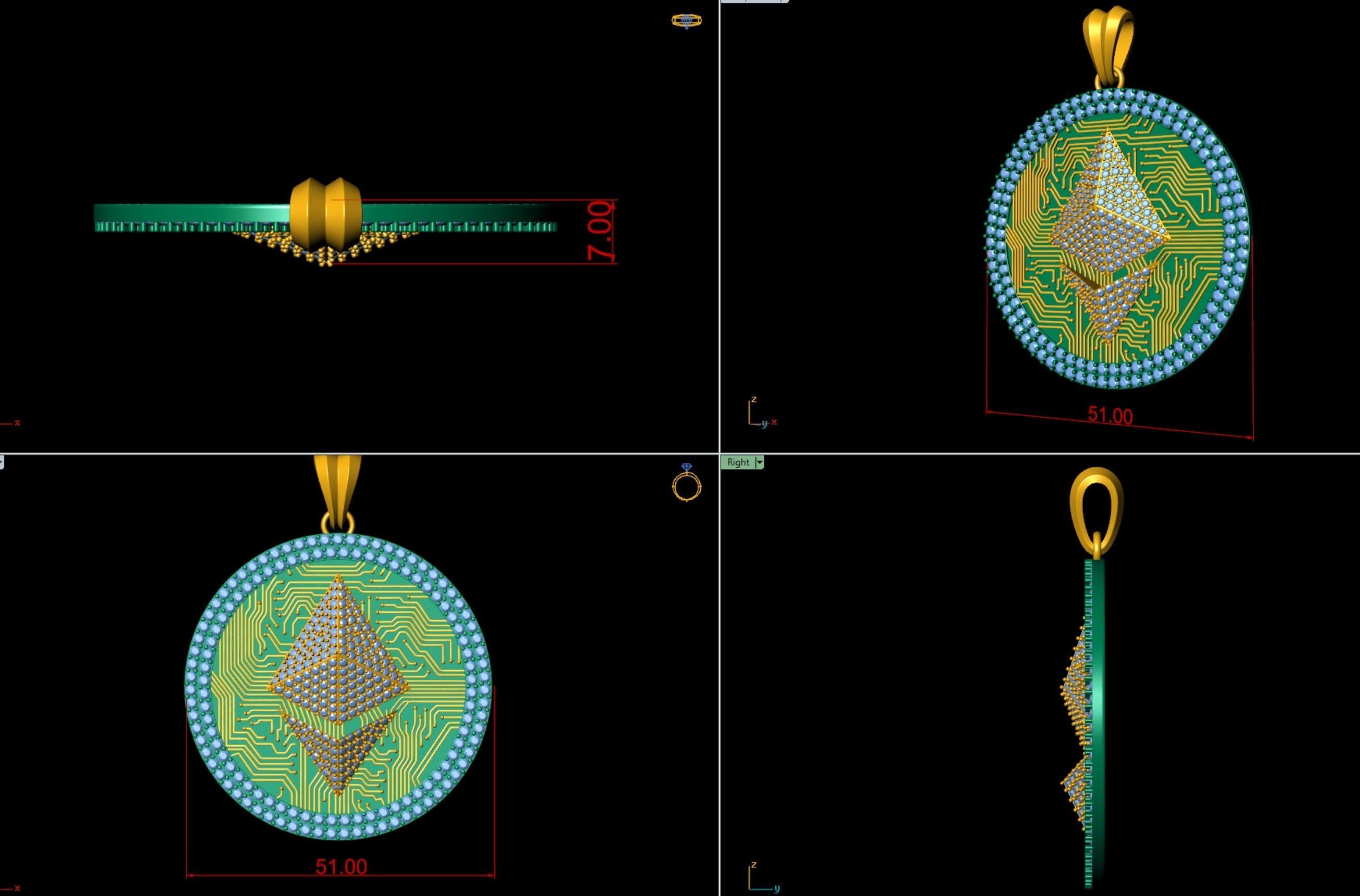 Diamond Ethereum Coin  Pendant  3D print model_8