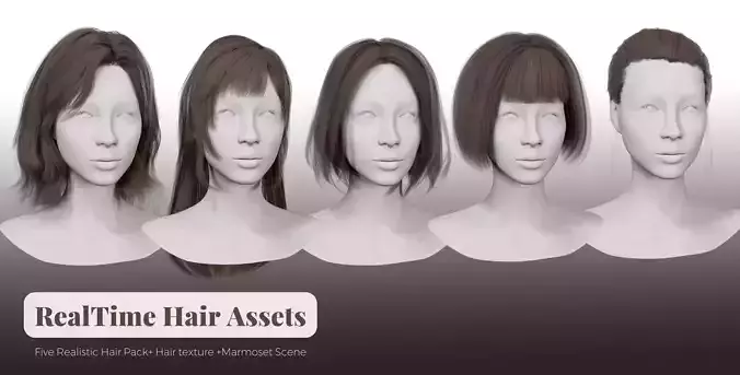 Real Time Hair Assets Low-poly 3D model