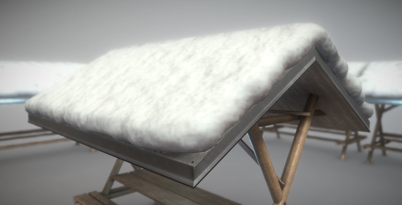 Resting Place Table Bench - Winter Version Low-poly 3D model_9