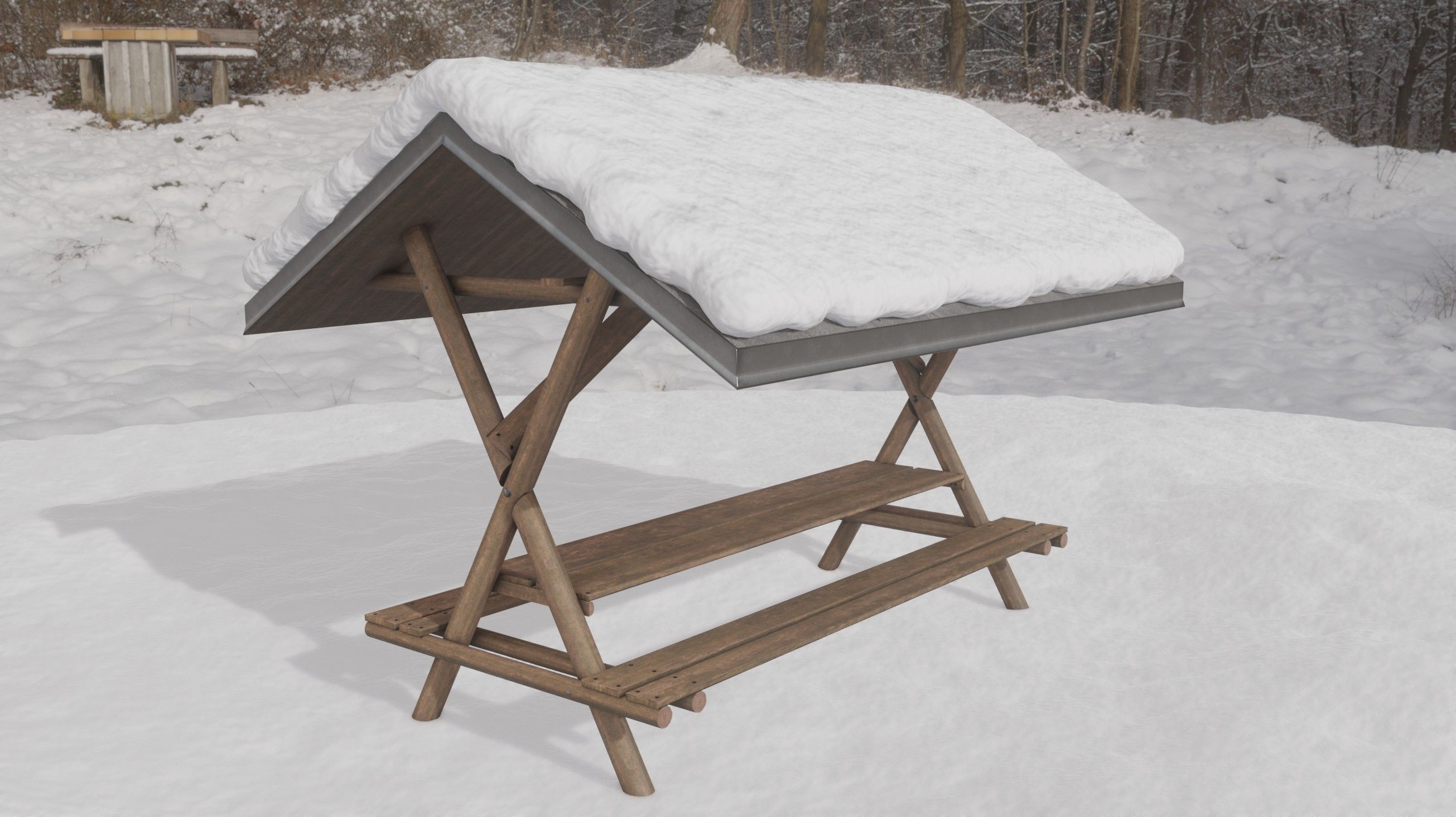 Resting Place Table Bench - Winter Version Low-poly 3D model_2