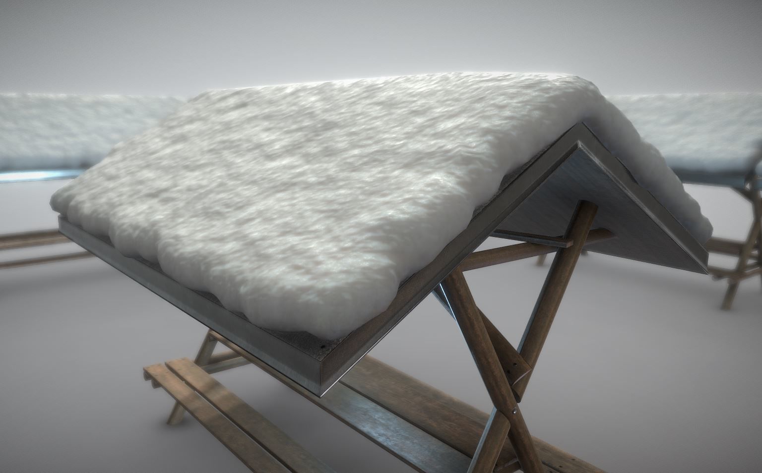 Resting Place Table Bench - Winter Version Low-poly 3D model_5