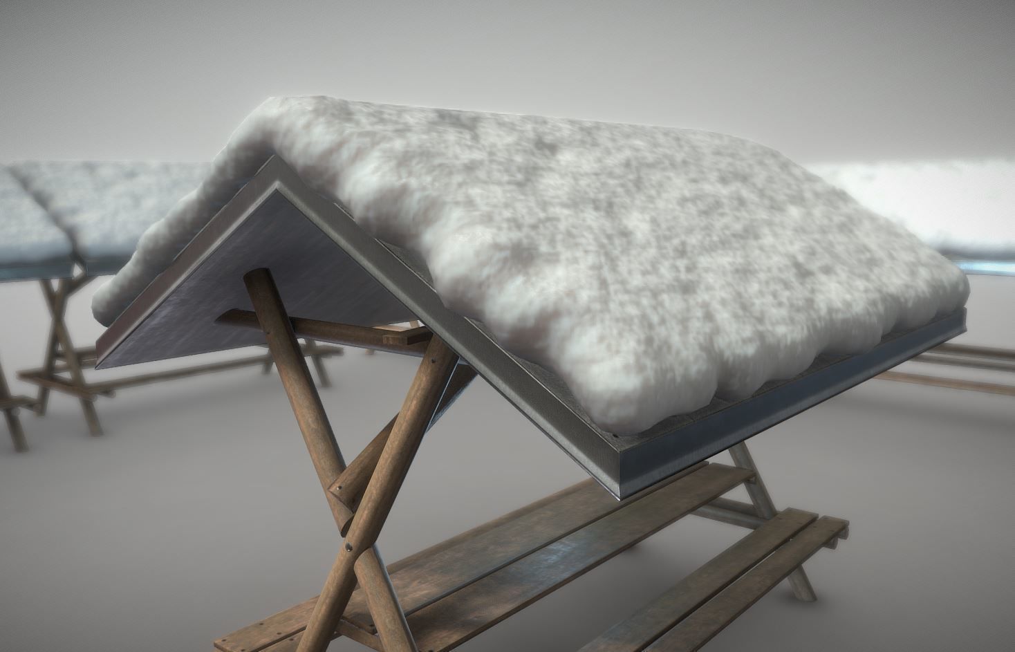 Resting Place Table Bench - Winter Version Low-poly 3D model_4
