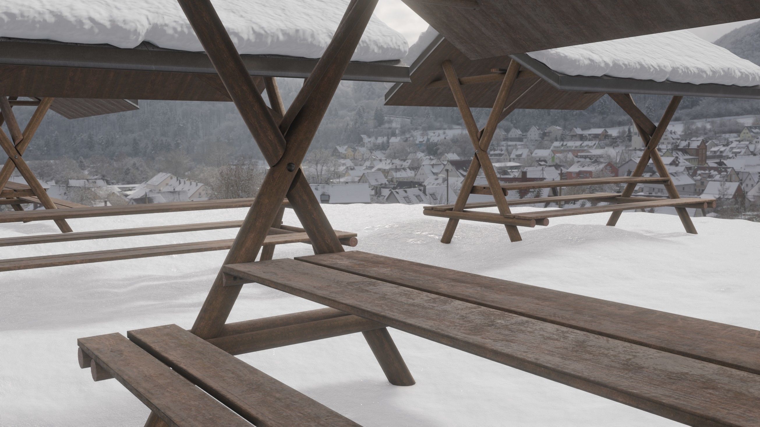 Resting Place Table Bench - Winter Version Low-poly 3D model_12