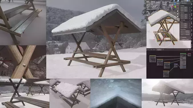 Resting Place Table Bench - Winter Version Low-poly 3D model