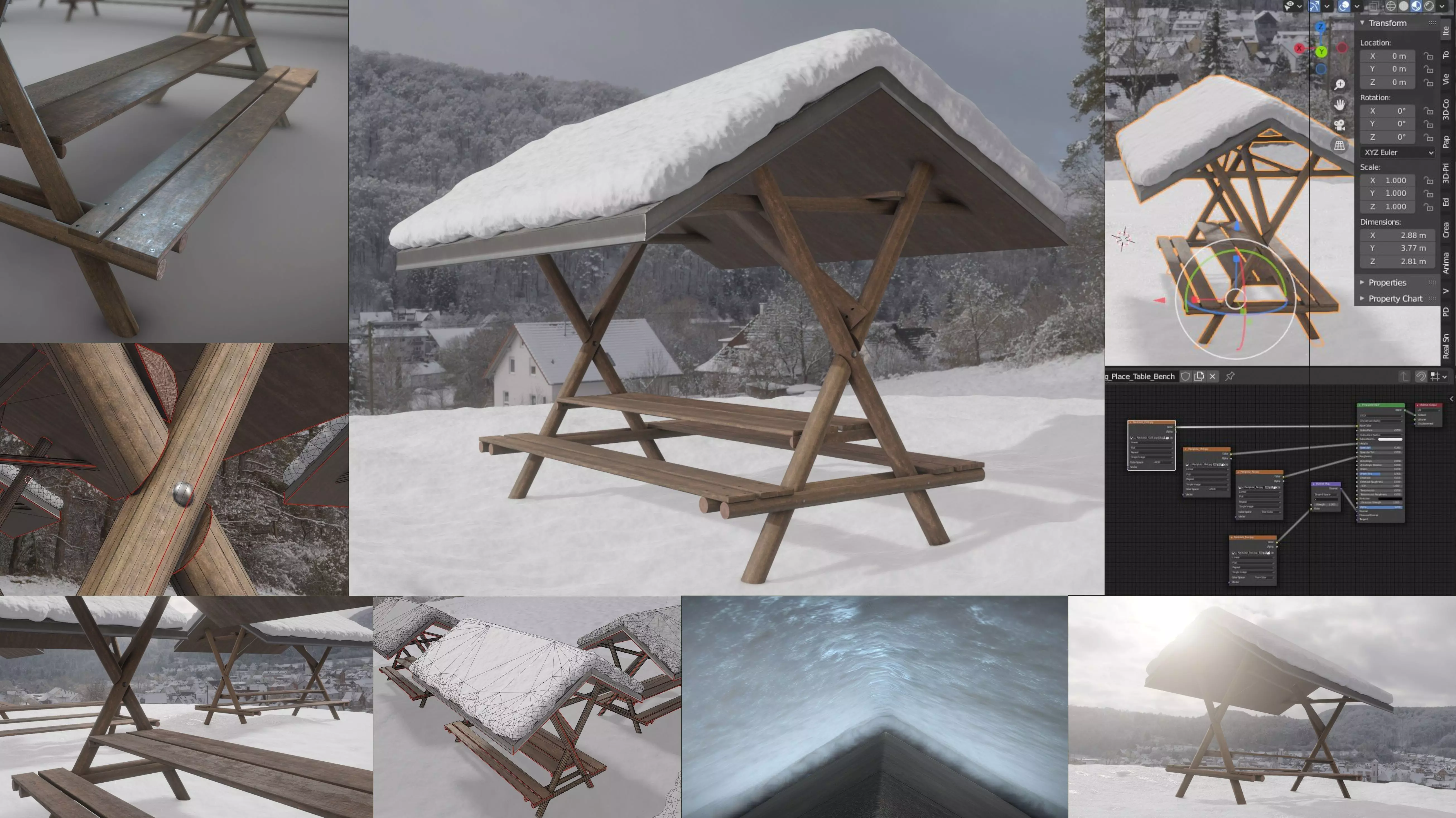 Resting Place Table Bench - Winter Version Low-poly 3D model_0