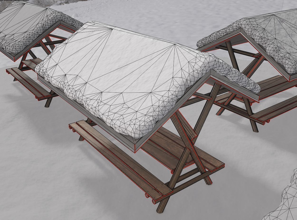 Resting Place Table Bench - Winter Version Low-poly 3D model_6