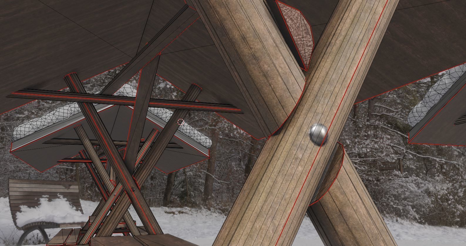 Resting Place Table Bench - Winter Version Low-poly 3D model_7