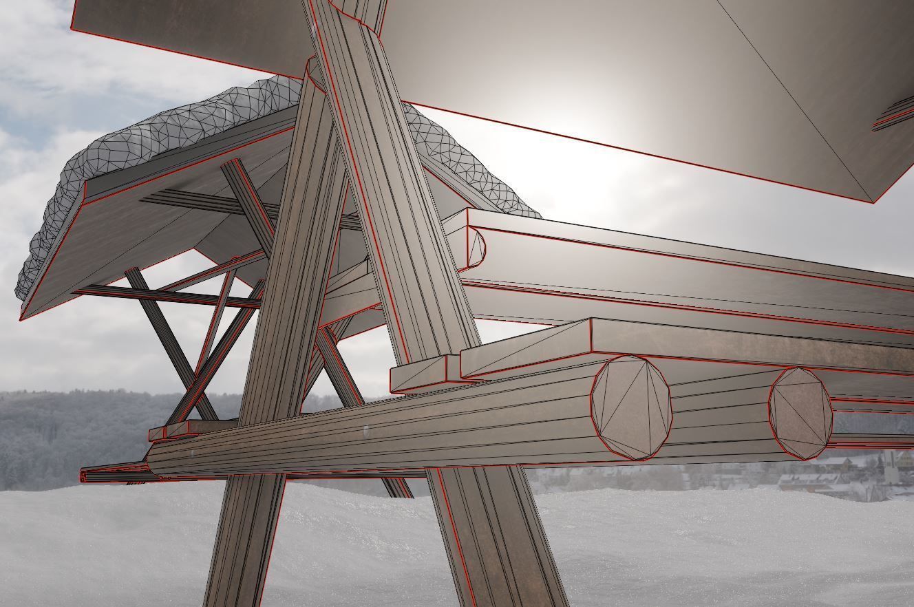 Resting Place Table Bench - Winter Version Low-poly 3D model_17