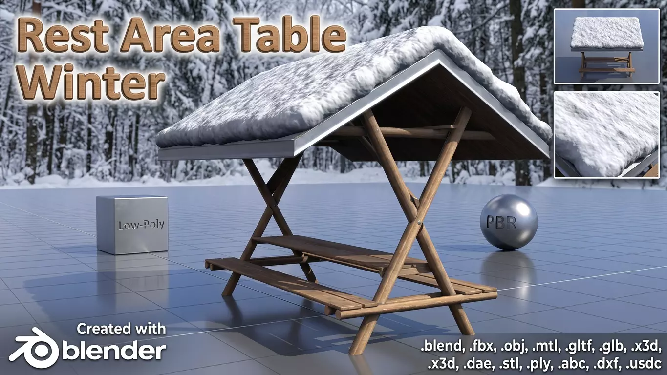 Resting Place Table Bench - Winter Version Low-poly 3D model