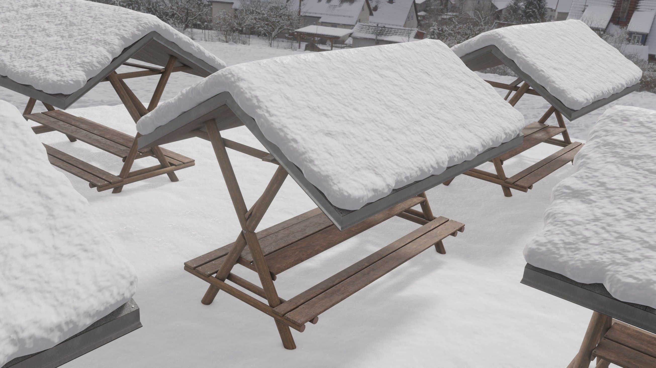 Resting Place Table Bench - Winter Version Low-poly 3D model_1