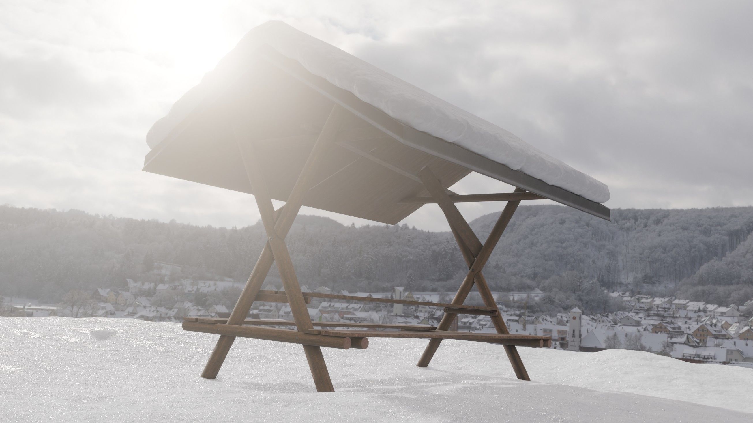 Resting Place Table Bench - Winter Version Low-poly 3D model_11