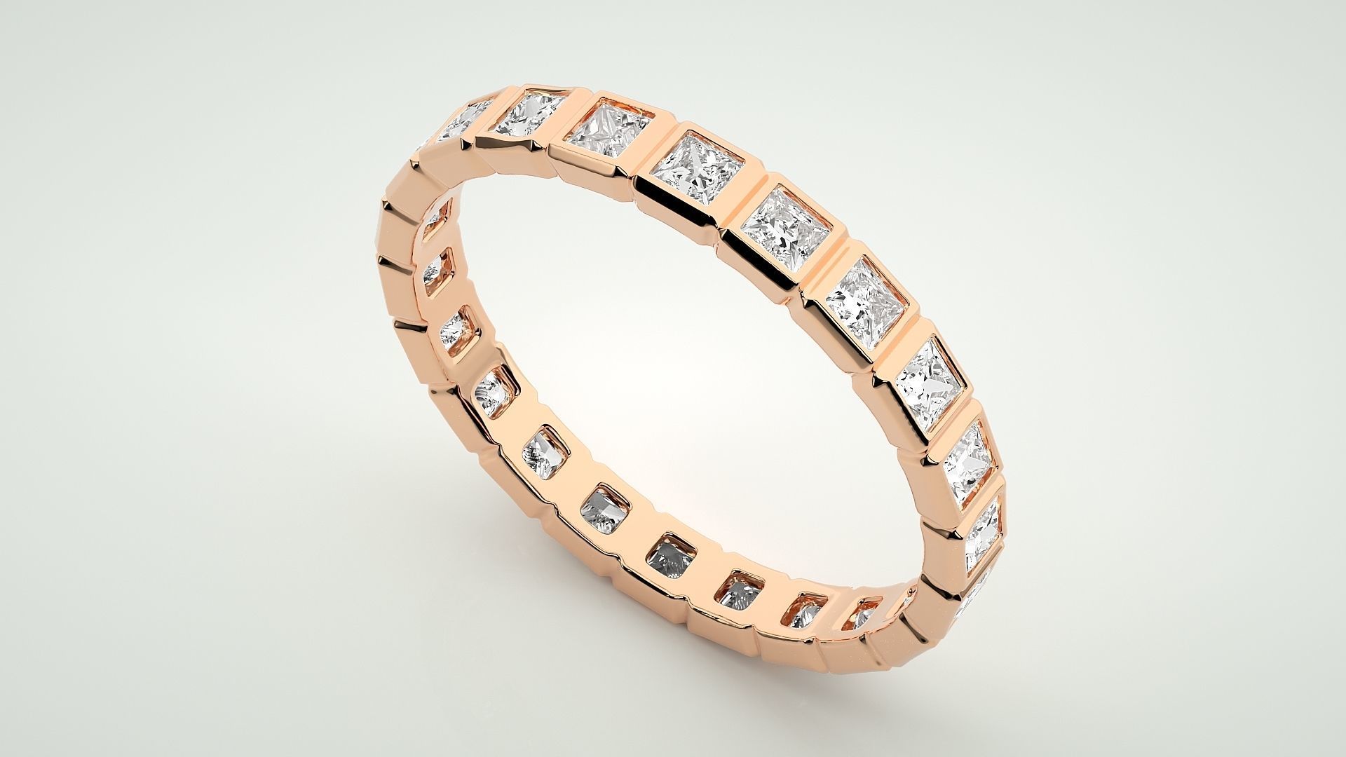 Princess Eternity Band Diamond Ring 3dm stl render detail 3D print model_2