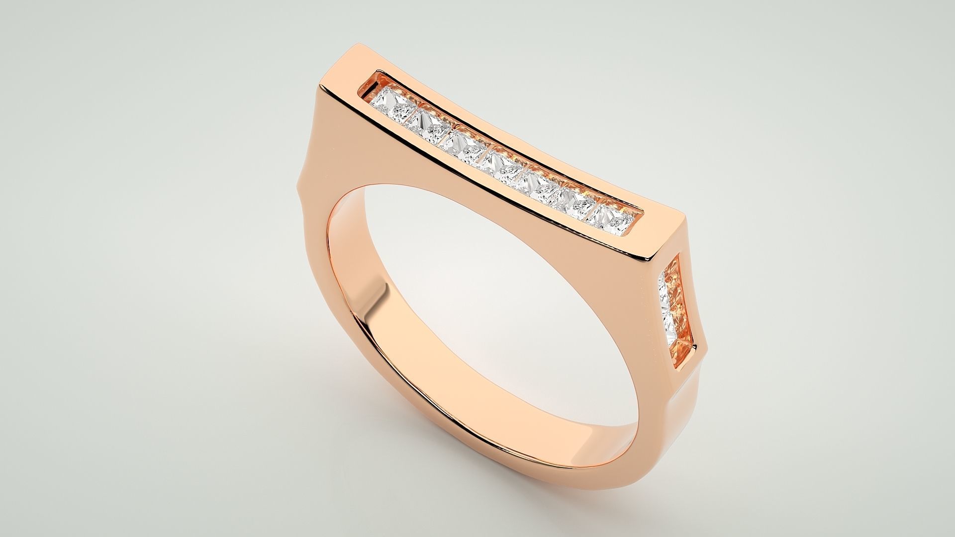 Princess Eternity Band Diamond Ring 3dm stl render detail 3D print model_2