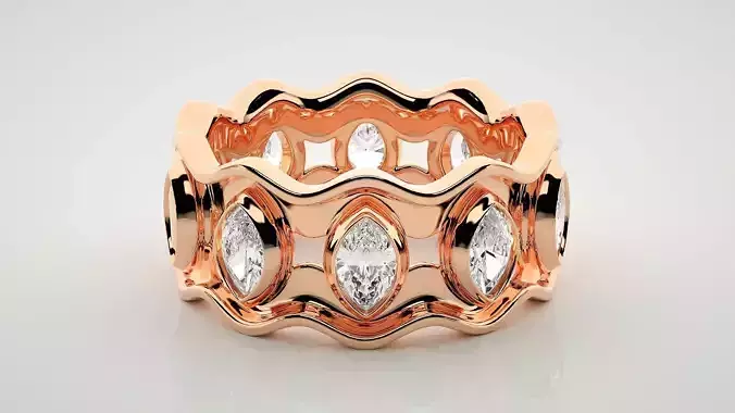 Marquise Eternity Band Diamond Ring 3dm stl render detail 3D print model