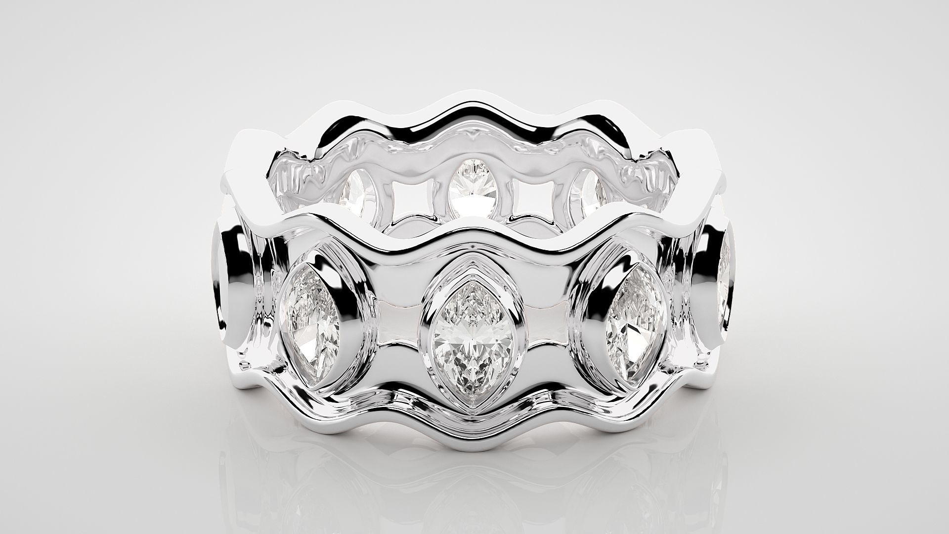 Marquise Eternity Band Diamond Ring 3dm stl render detail 3D print model_4