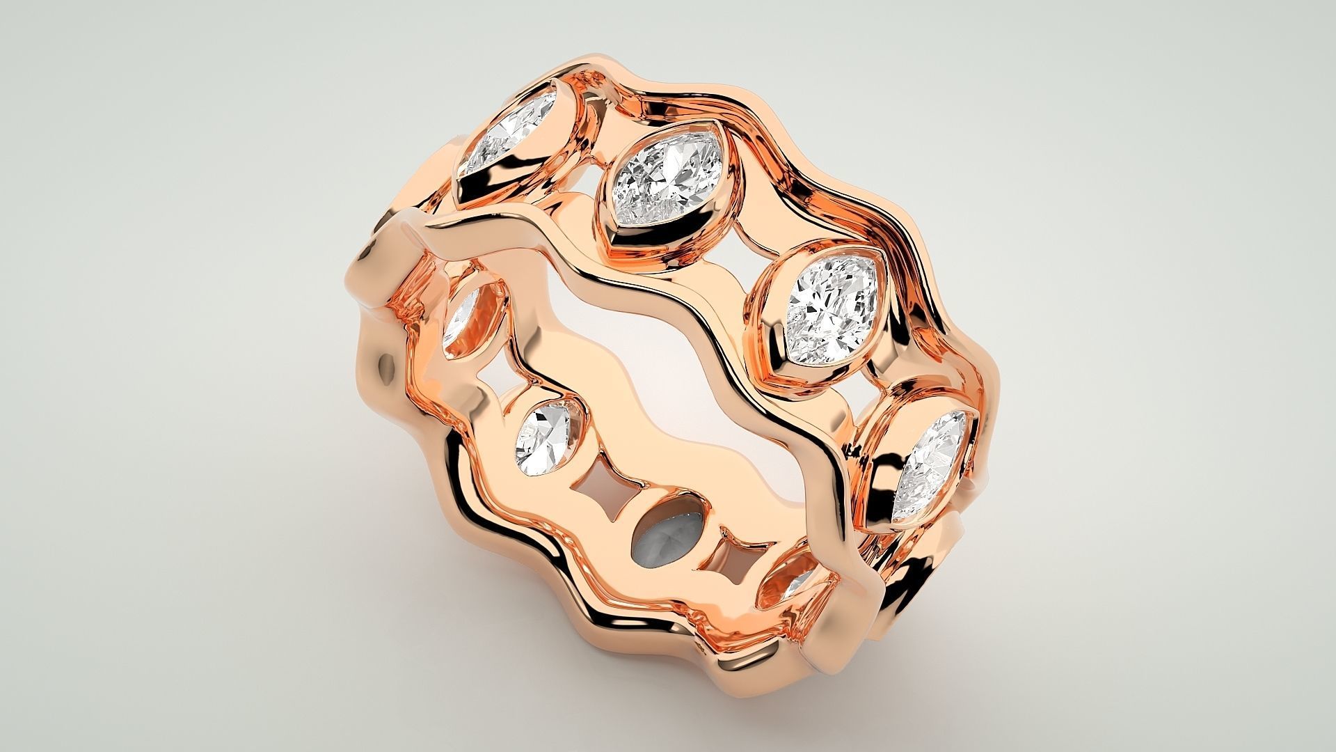 Marquise Eternity Band Diamond Ring 3dm stl render detail 3D print model_2