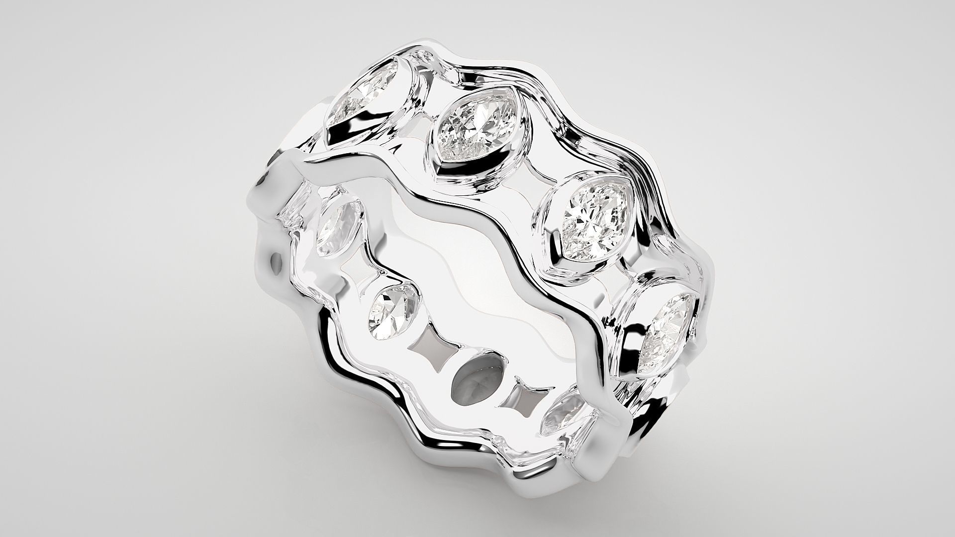 Marquise Eternity Band Diamond Ring 3dm stl render detail 3D print model_6