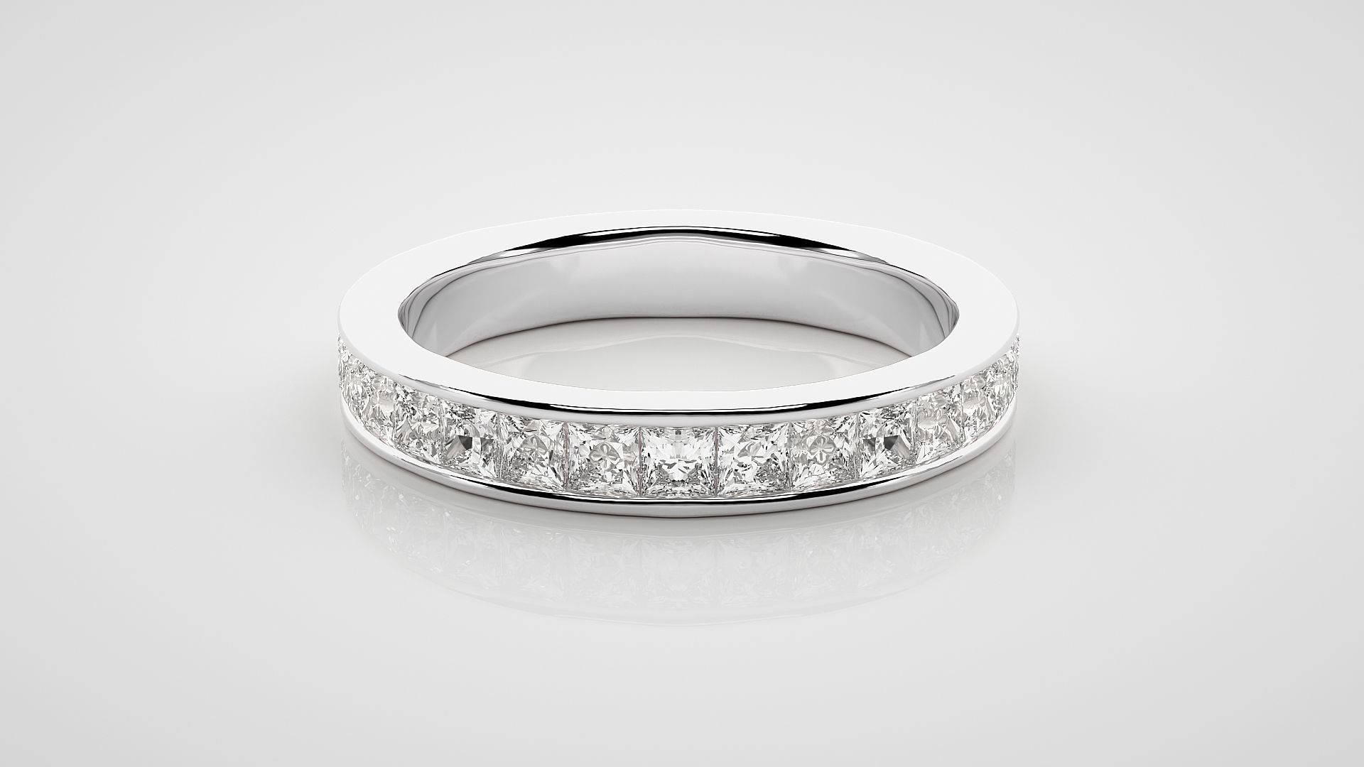Princess Eternity Band Diamond Ring 3dm stl render detail 3D print model_4
