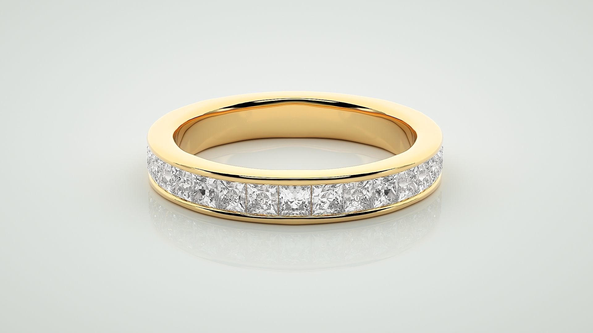 Princess Eternity Band Diamond Ring 3dm stl render detail 3D print model_7