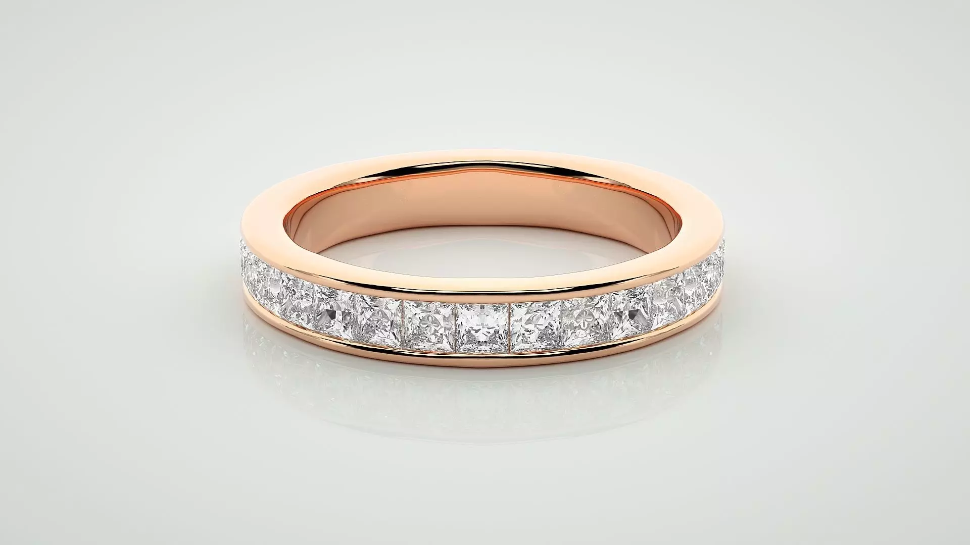 Princess Eternity Band Diamond Ring 3dm stl render detail 3D print model_0