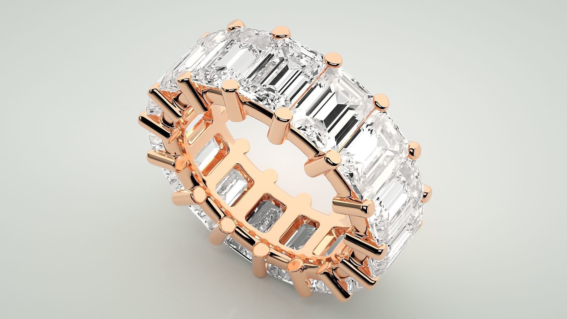 Emerald Eternity Band Diamond Ring 3dm stl render detail 3D print model_2