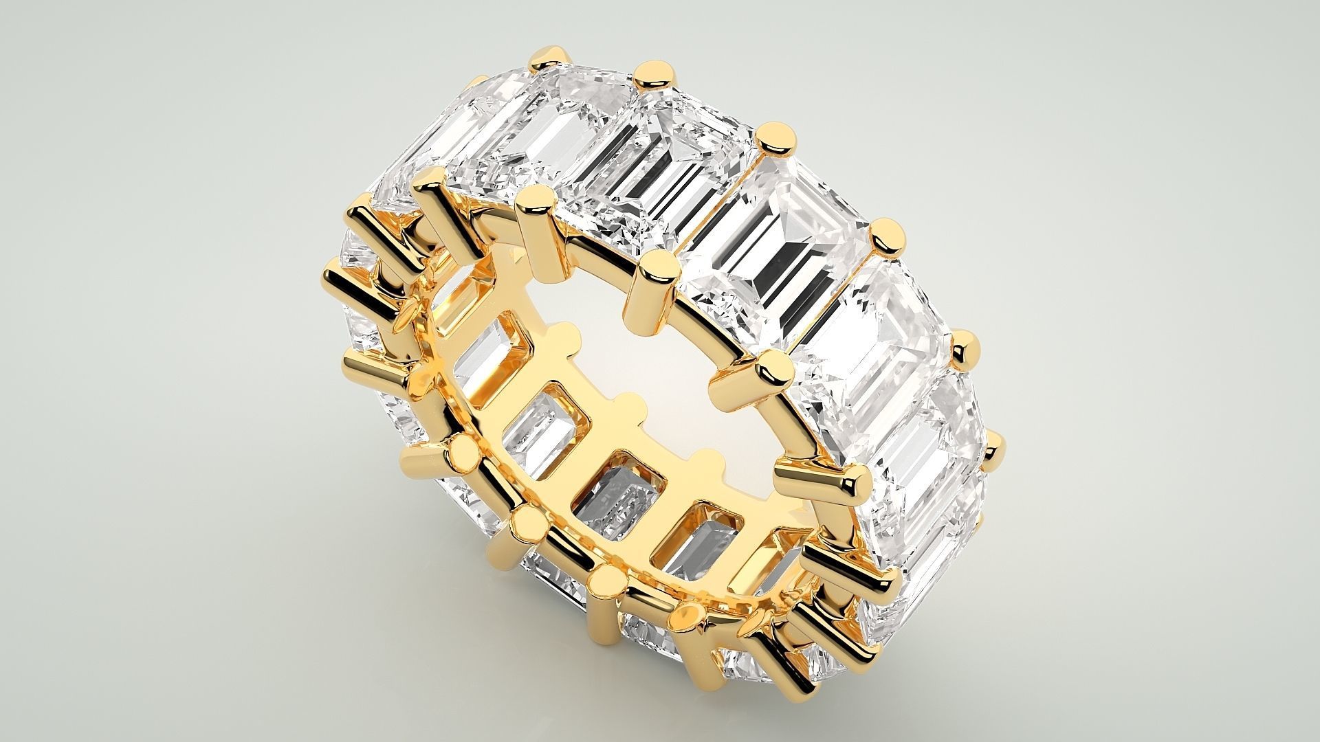 Emerald Eternity Band Diamond Ring 3dm stl render detail 3D print model_9