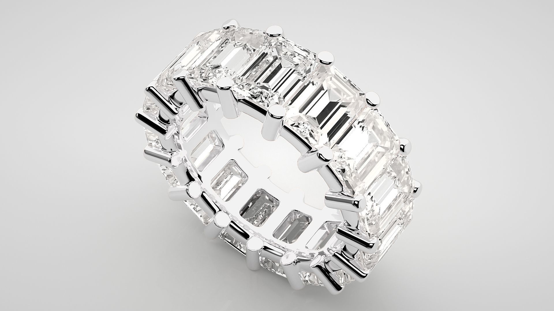 Emerald Eternity Band Diamond Ring 3dm stl render detail 3D print model_6