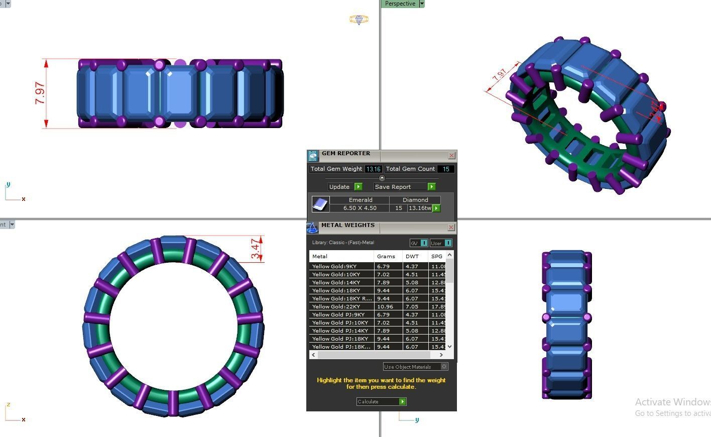 Emerald Eternity Band Diamond Ring 3dm stl render detail 3D print model_3