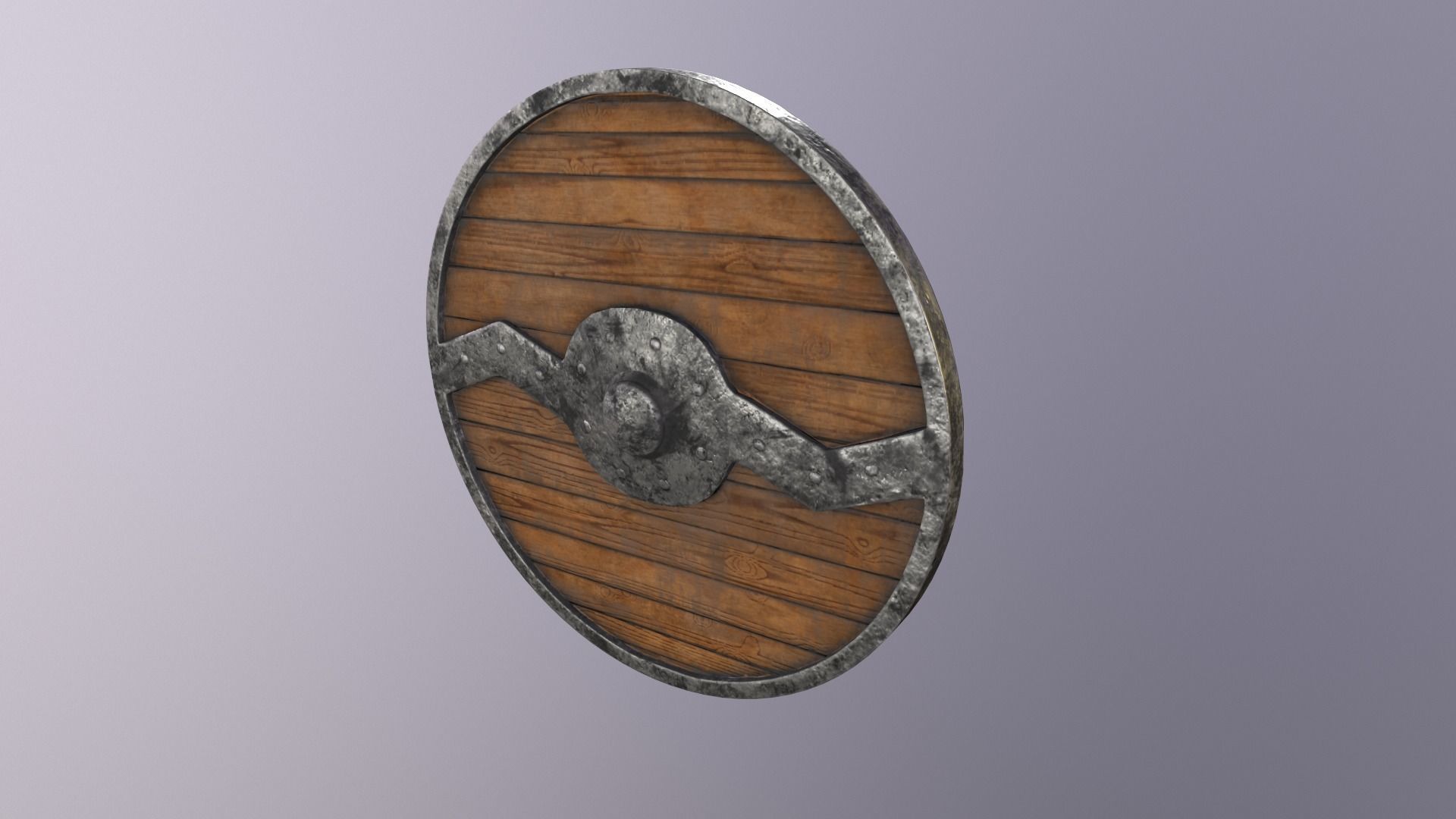 Round wooden shield with horizontal angular reinforcement Low-poly 3D model_2