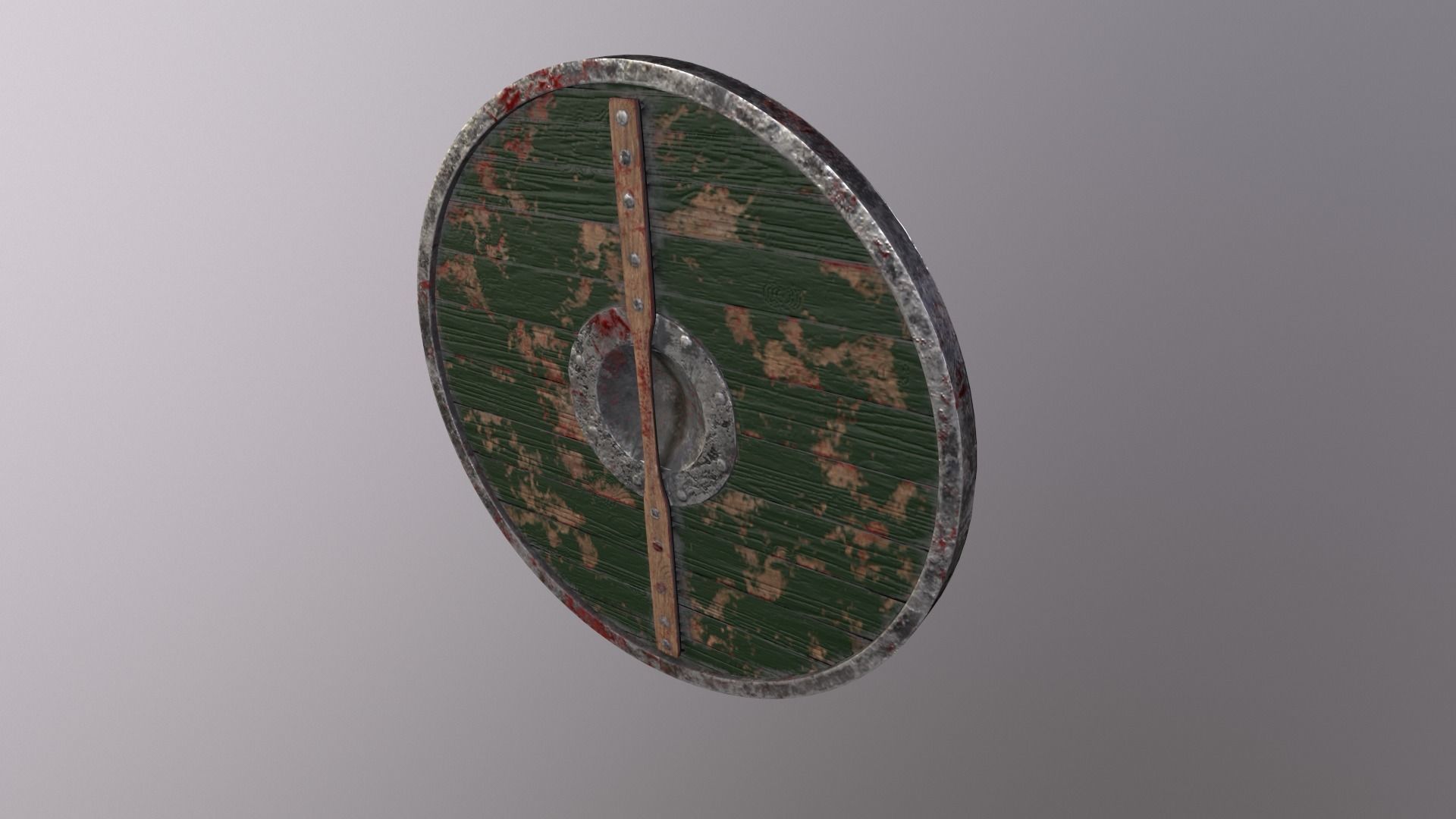 Round wooden shield with horizontal angular reinforcement Low-poly 3D model_17