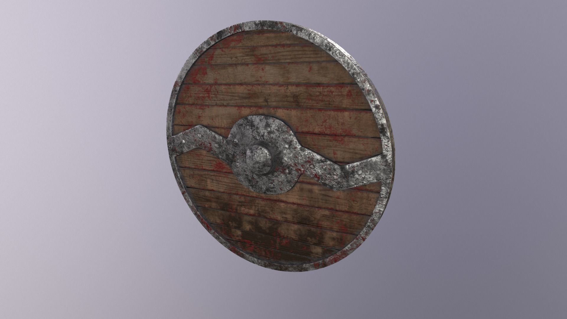 Round wooden shield with horizontal angular reinforcement Low-poly 3D model_12